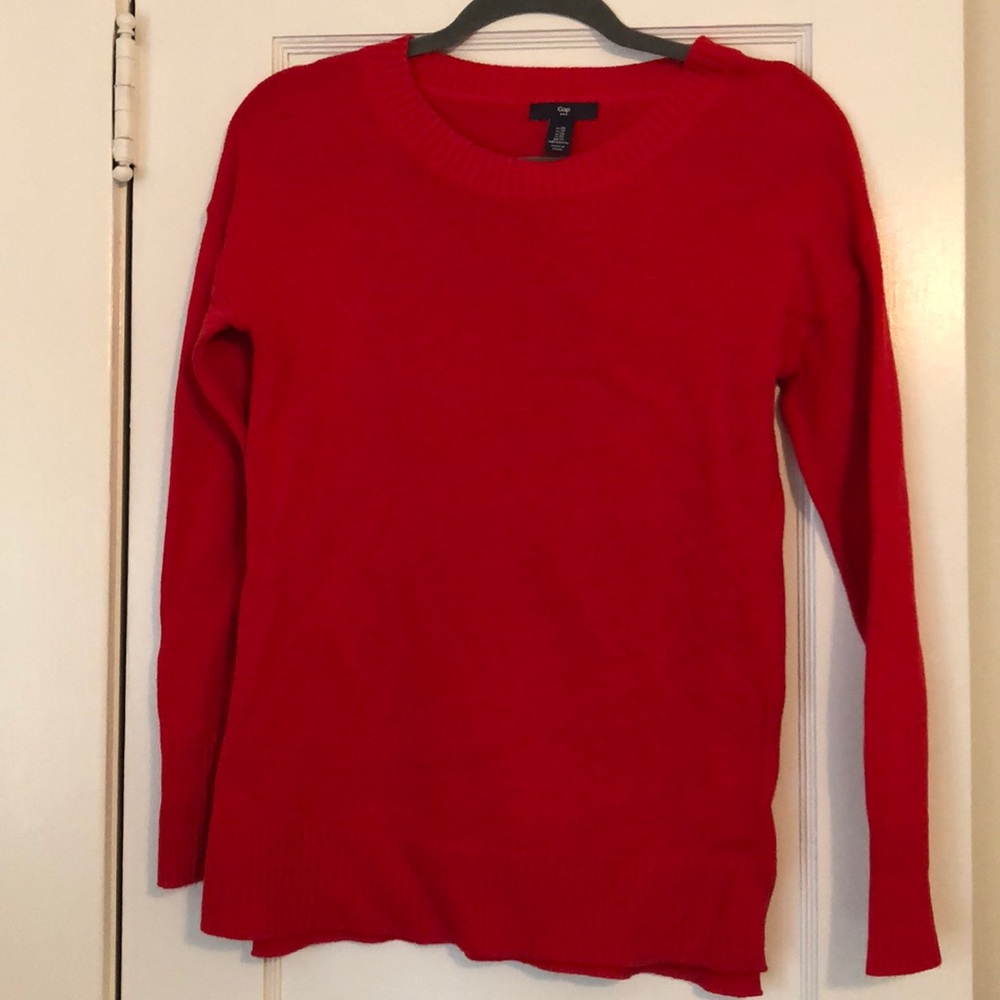 Red scoop neck sweater